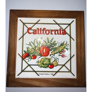 Vintage California Vegetable Pattern Ceramic Trivet Karol Western